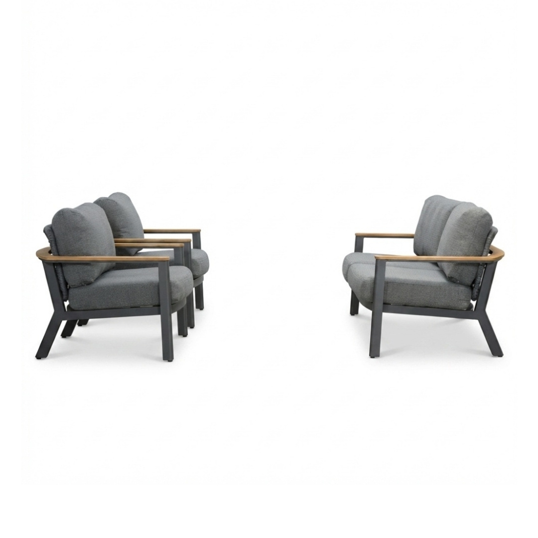 Montana stoel-bank loungeset 4 personen | aluminium + teak | antraciet | 3-delig