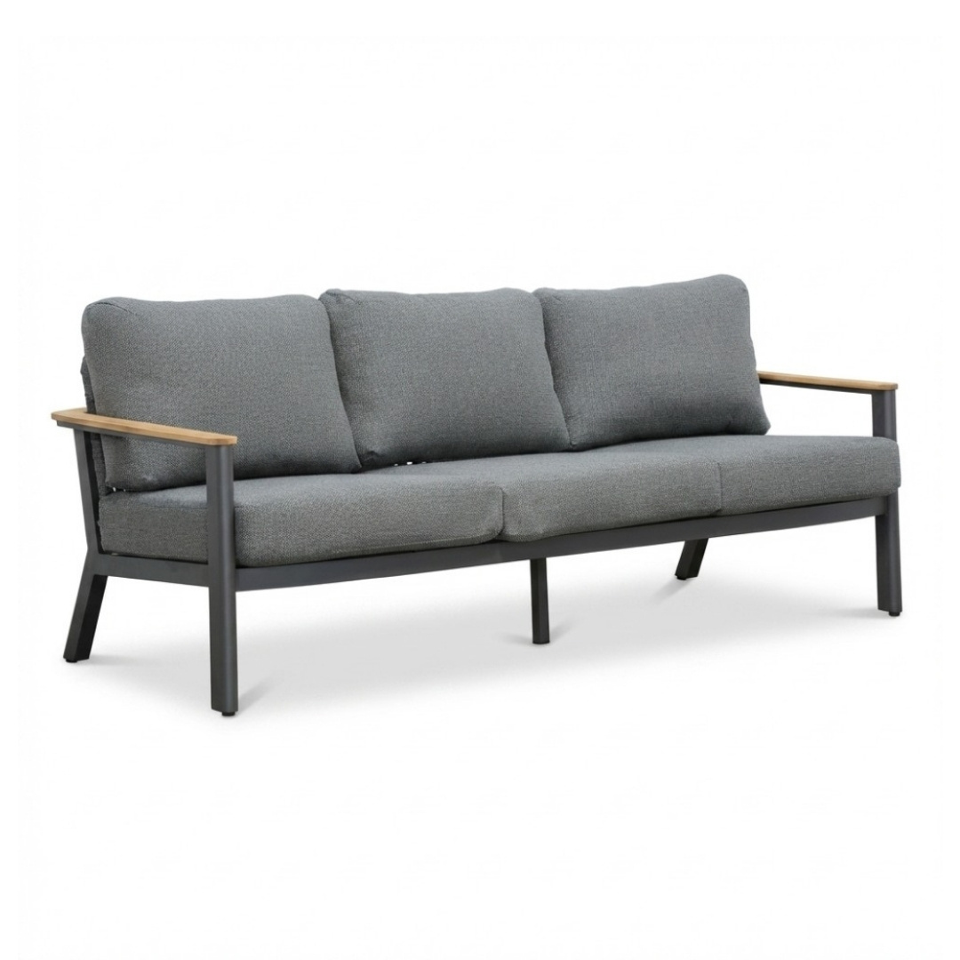 Montana stoel-bank loungeset 5 personen | aluminium + teak | antraciet | 3-delig