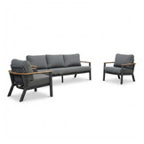 Montana stoel-bank loungeset 5 personen | aluminium + teak | antraciet | 3-delig