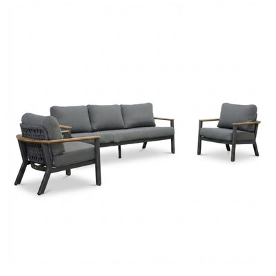 Montana stoel-bank loungeset 5 personen | aluminium + teak | antraciet | 3-delig