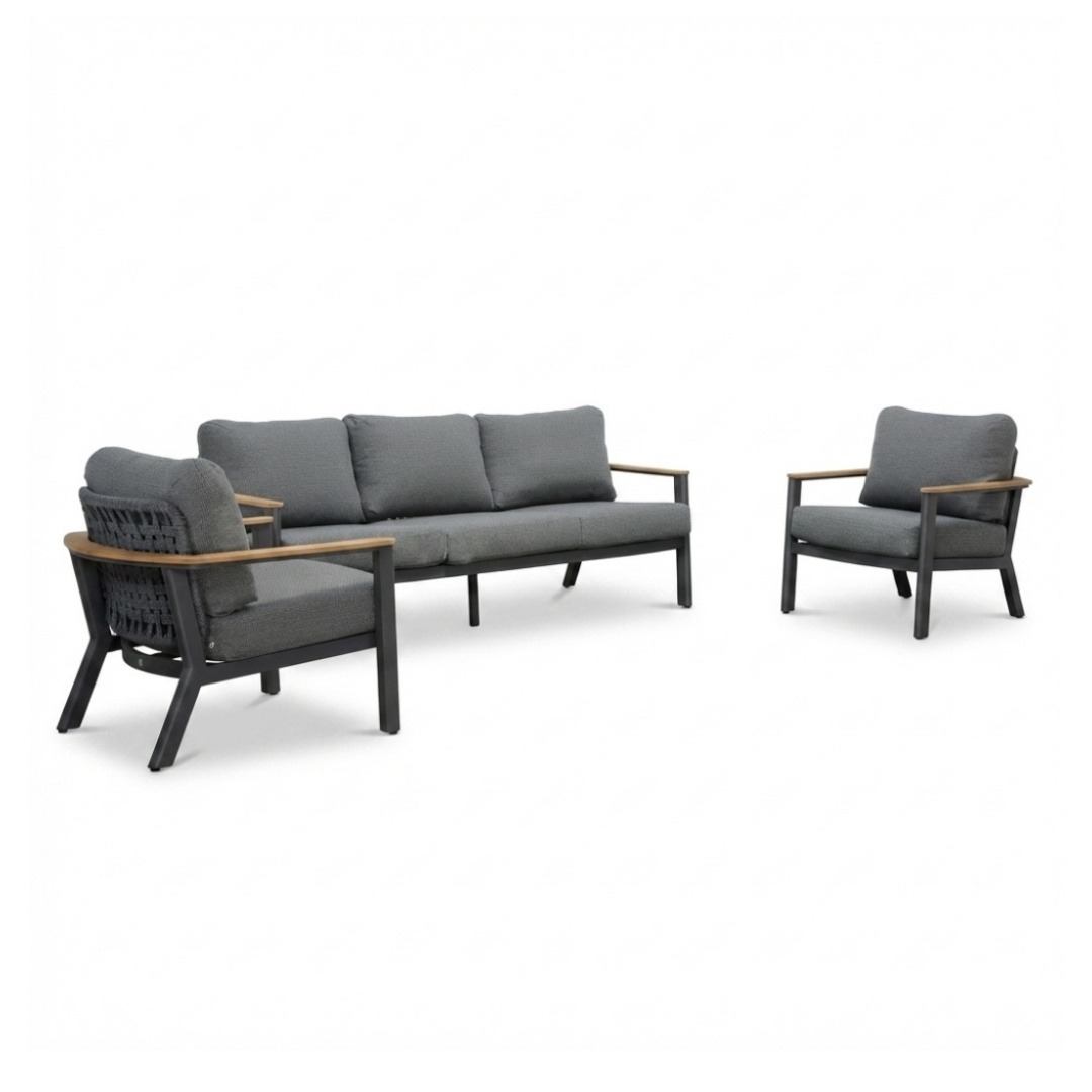 Montana stoel-bank loungeset 5 personen | aluminium + teak | antraciet | 3-delig