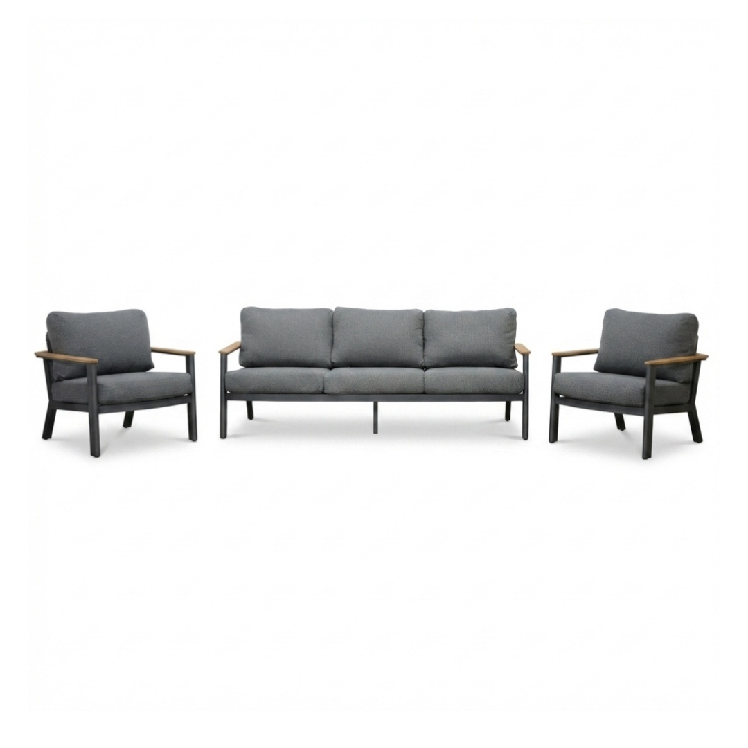 Montana stoel-bank loungeset 5 personen | aluminium + teak | antraciet | 3-delig