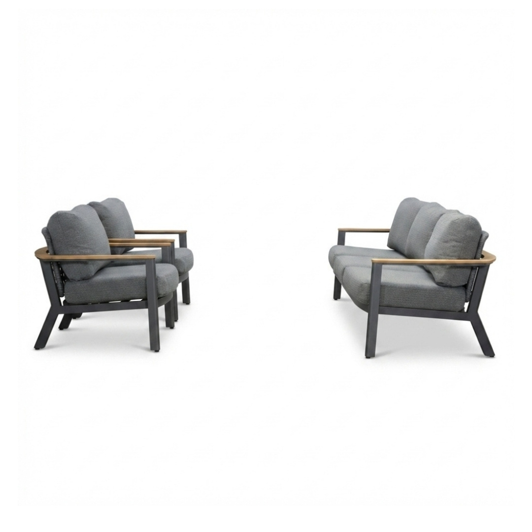 Montana stoel-bank loungeset 5 personen | aluminium + teak | antraciet | 3-delig