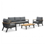 Montana stoel-bank loungeset 5 personen incl. tafel | aluminium + teak | antraciet | 4-delig