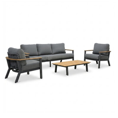 Montana stoel-bank loungeset 5 personen incl. tafel | aluminium + teak | antraciet | 4-delig
