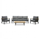 Montana stoel-bank loungeset 5 personen incl. tafel | aluminium + teak | antraciet | 4-delig