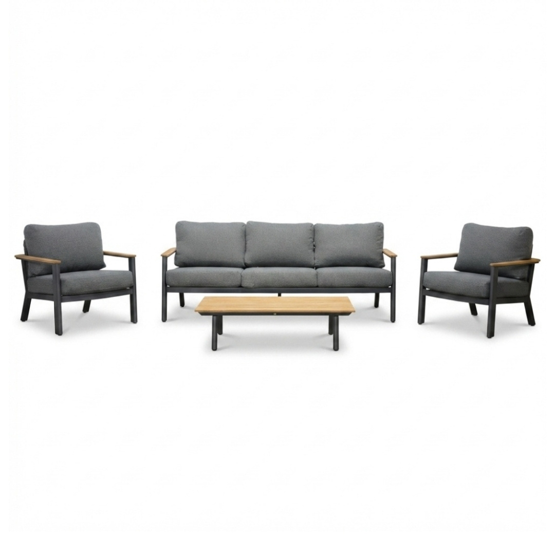 Montana stoel-bank loungeset 5 personen incl. tafel | aluminium + teak | antraciet | 4-delig