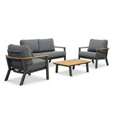 Montana stoel-bank loungeset 4 personen incl. tafel | aluminium + teak | antraciet | 4-delig