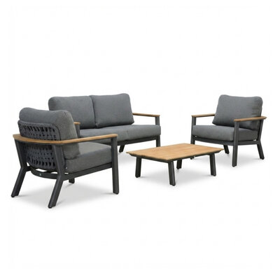 Montana stoel-bank loungeset 4 personen incl. tafel | aluminium + teak | antraciet | 4-delig