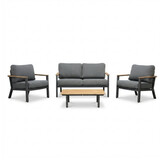 Montana stoel-bank loungeset 4 personen incl. tafel | aluminium + teak | antraciet | 4-delig