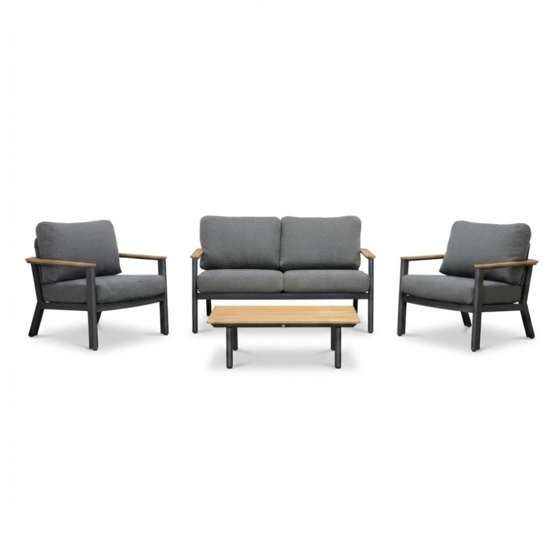 Montana stoel-bank loungeset 4 personen incl. tafel | aluminium + teak | antraciet | 4-delig