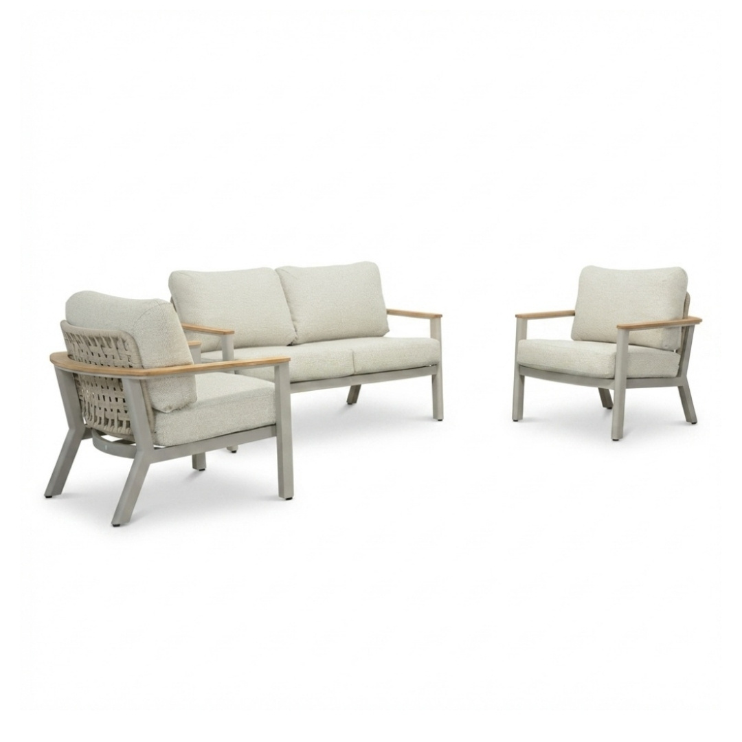 Montana stoel-bank loungeset 4 personen | aluminium + teak | beige | 3-delig