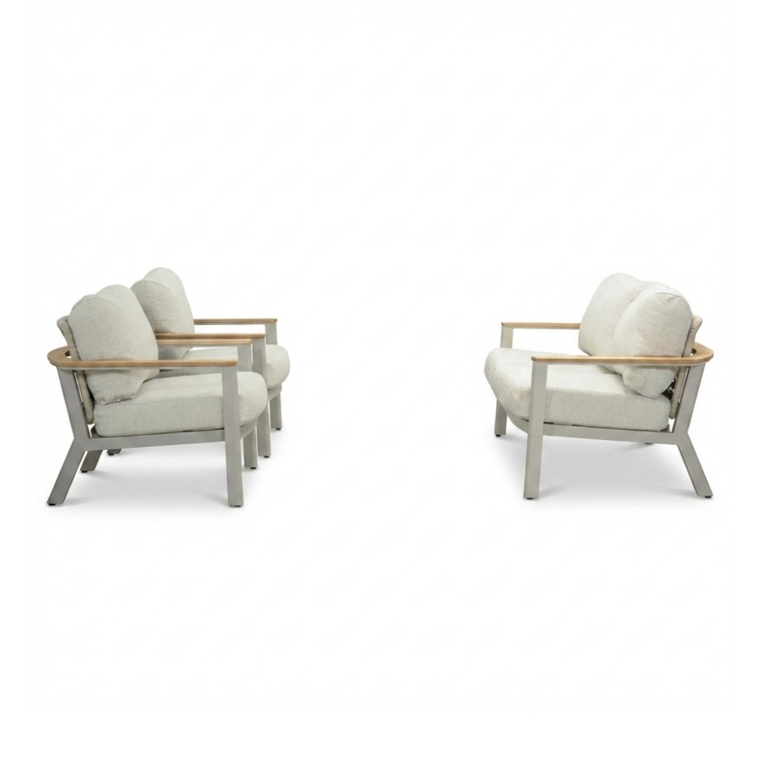 Montana stoel-bank loungeset 4 personen | aluminium + teak | beige | 3-delig