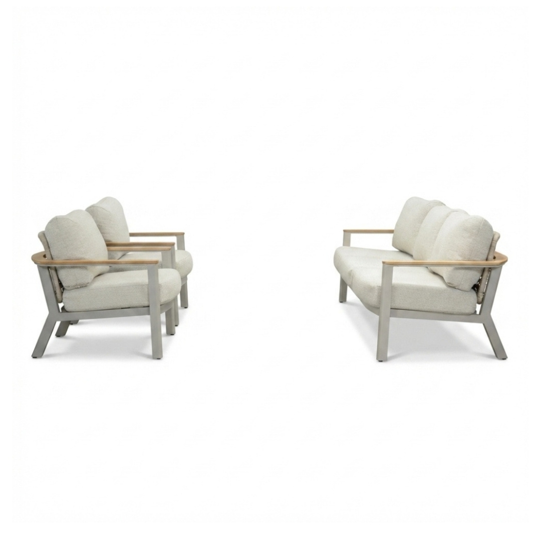 Montana stoel-bank loungeset 5 personen | aluminium + teak | beige | 3-delig