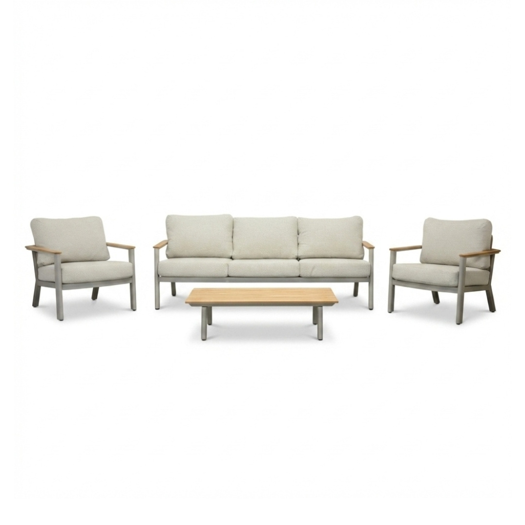 Montana stoel-bank loungeset 5 personen incl. tafel | aluminium + teak | beige | 4-delig