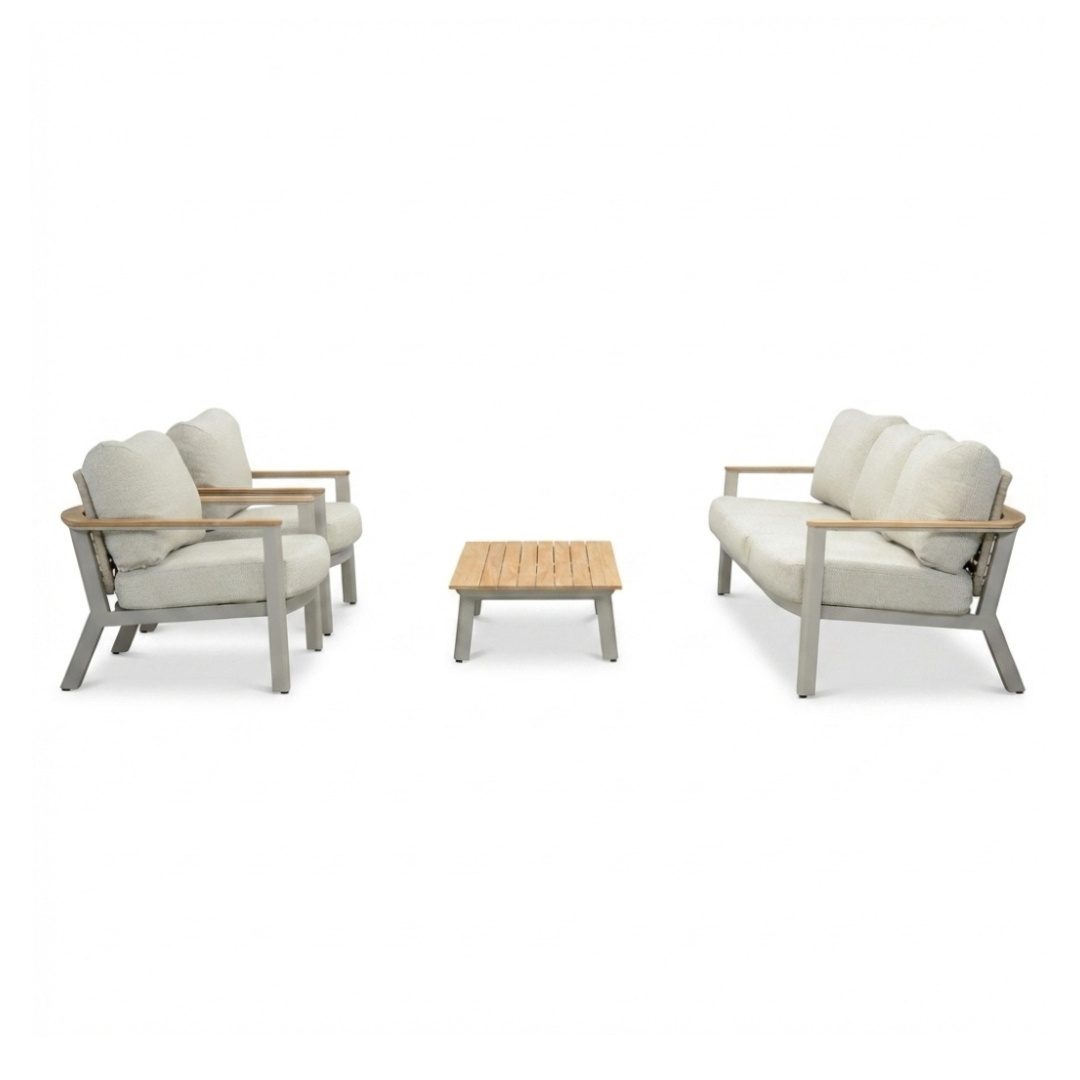 Montana stoel-bank loungeset 5 personen incl. tafel | aluminium + teak | beige | 4-delig