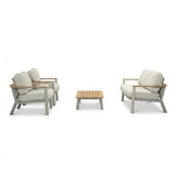 Montana stoel-bank loungeset 4 personen incl. tafel | aluminium + teak | beige | 4-delig