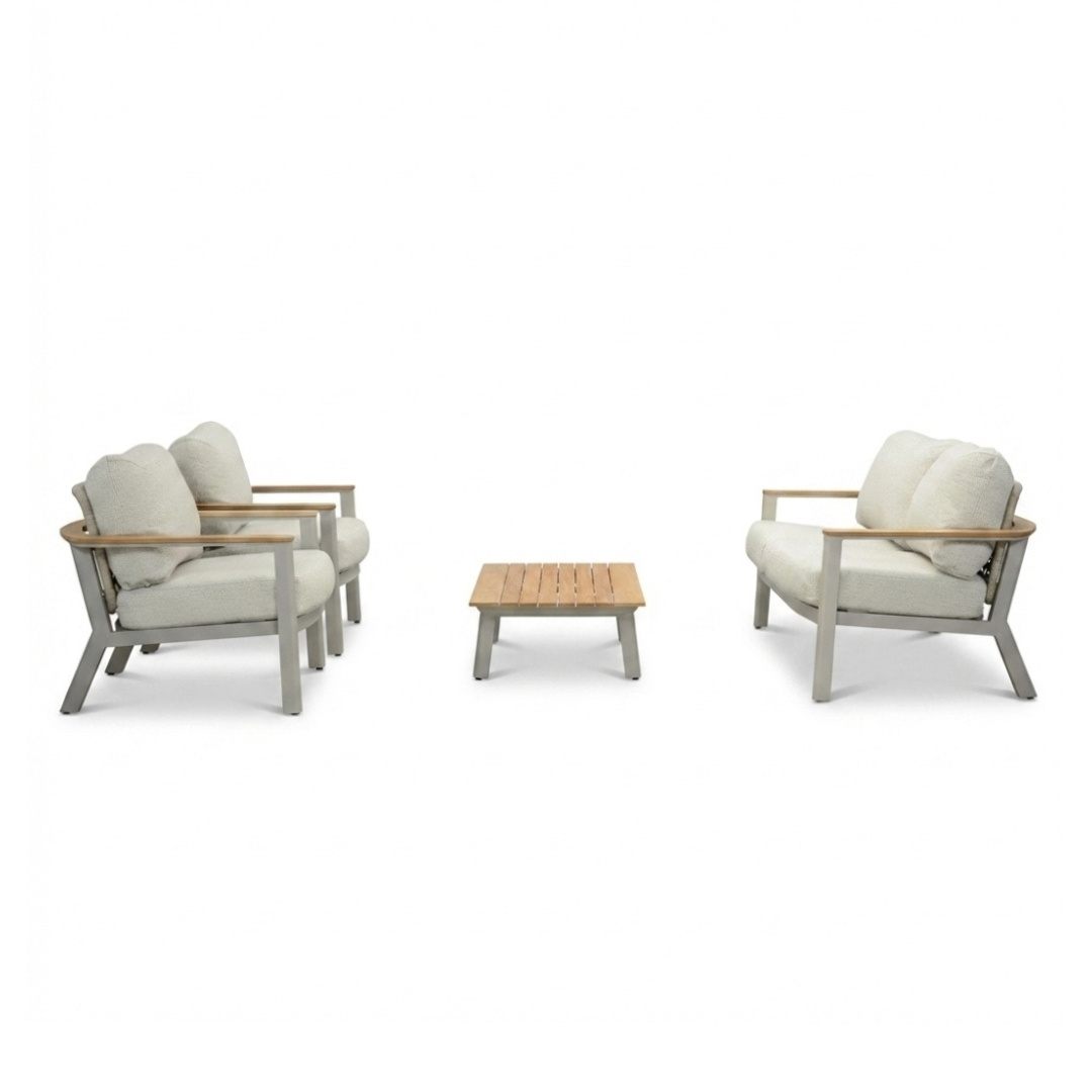 Montana stoel-bank loungeset 4 personen incl. tafel | aluminium + teak | beige | 4-delig