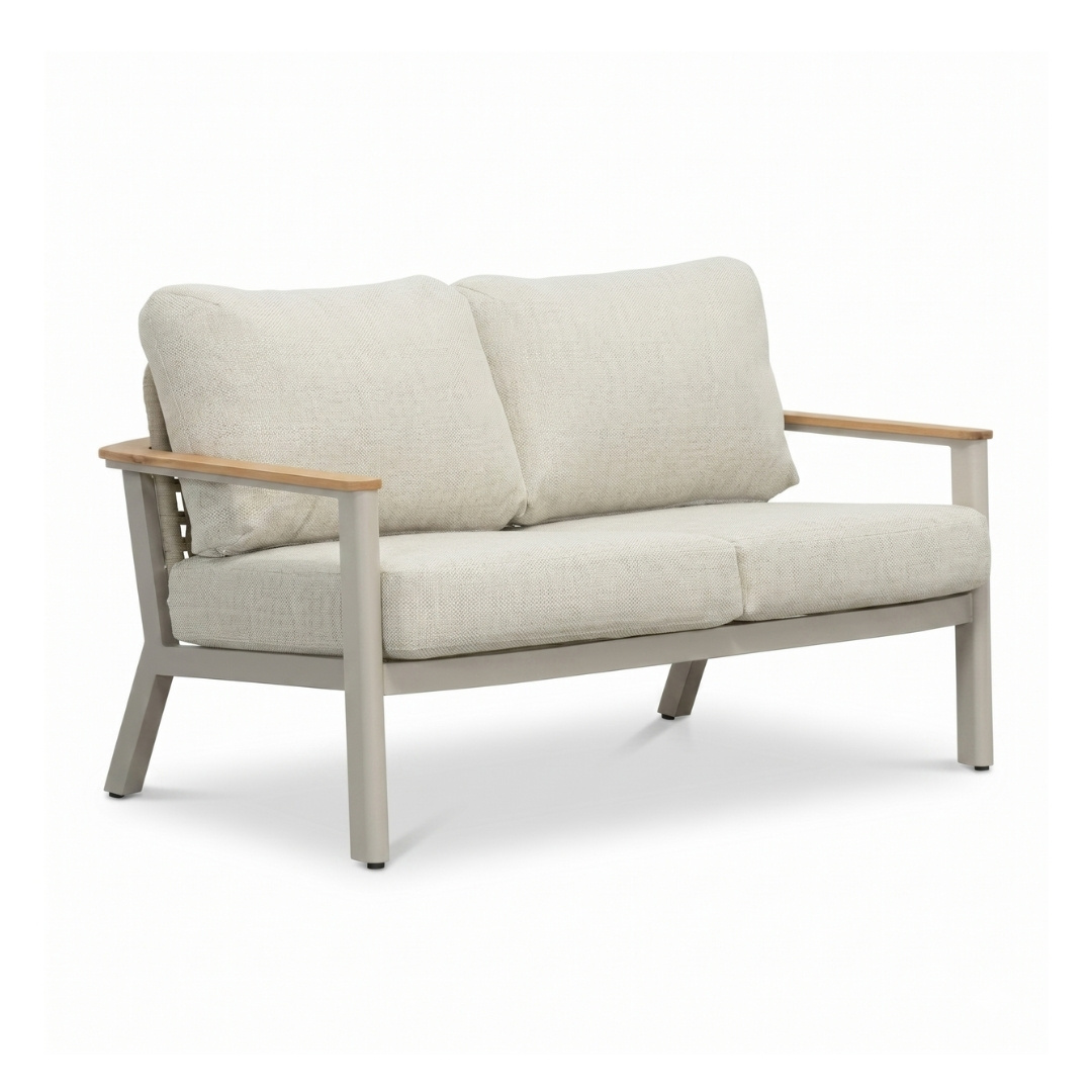 Montana stoel-bank loungeset 4 personen incl. tafel | aluminium + teak | beige | 4-delig