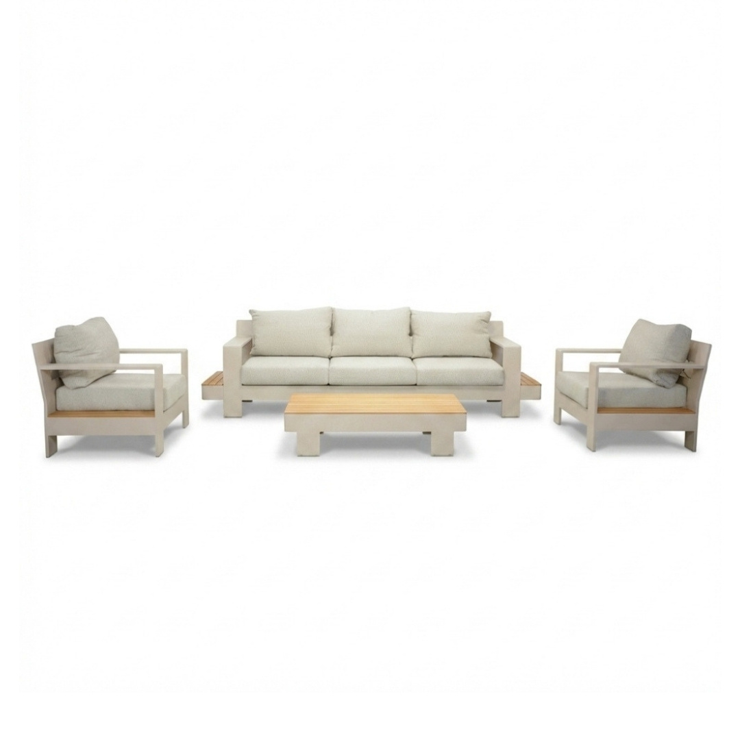 Riviera stoel-bank loungeset 5 personen | aluminium + teak | beige | 4-delig