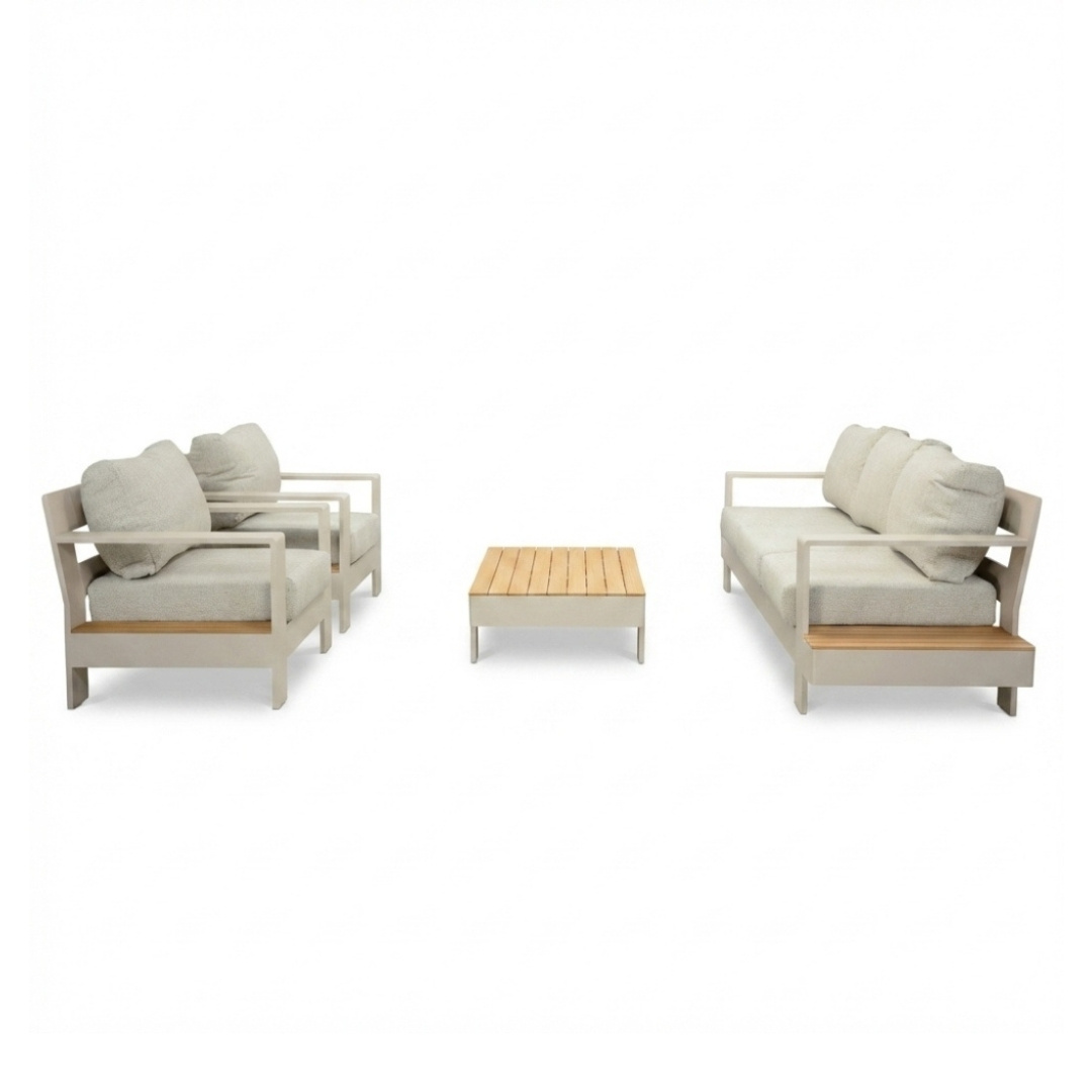 Riviera stoel-bank loungeset 5 personen | aluminium + teak | beige | 4-delig