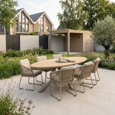 Dallas/Tulum Sandstone dining tuinset | 6 personen | polywood + touw | 220cm