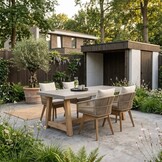Veltis/Bella zand dining tuinset | 4 personen | polystone + touw | 200cm