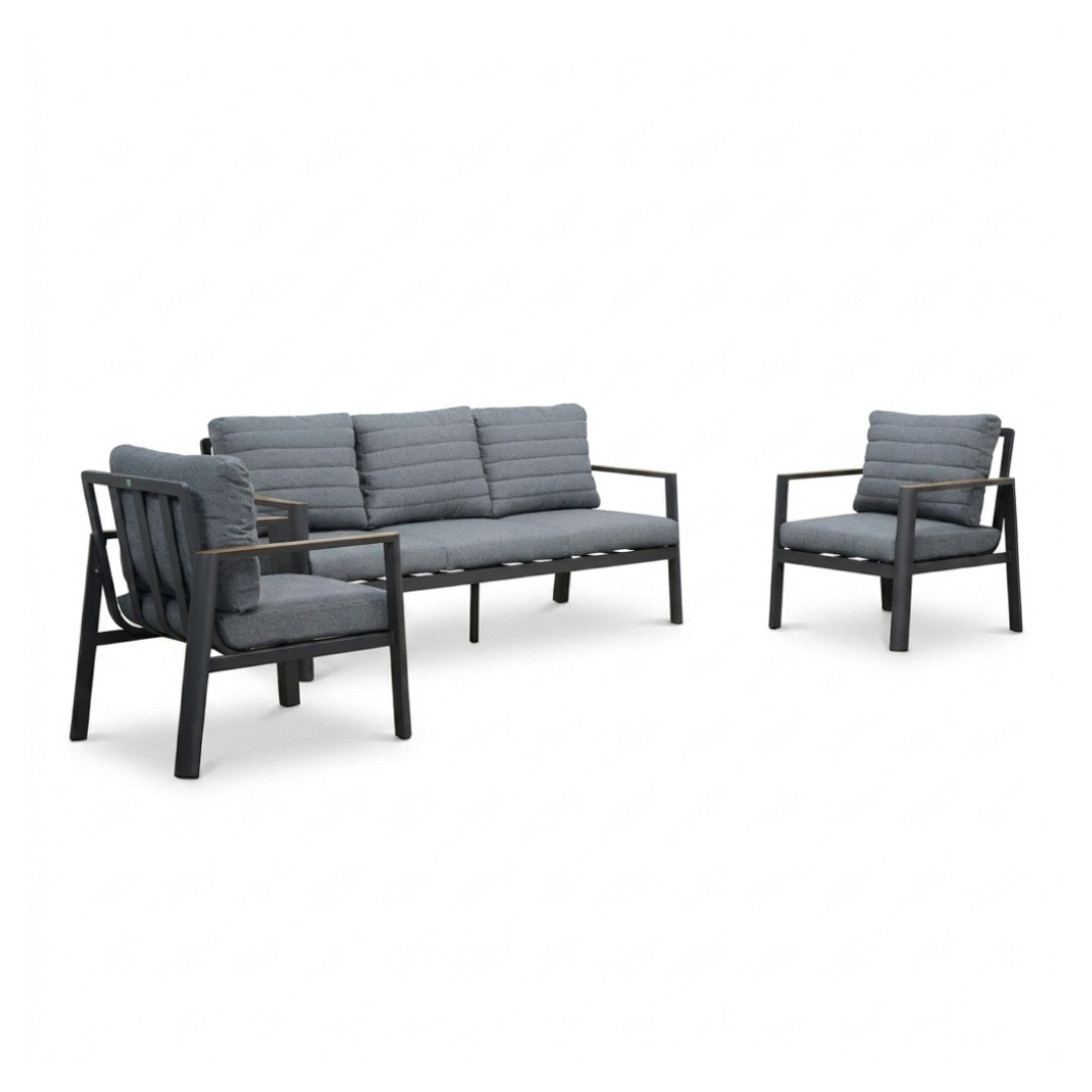 Tokyo stoel-bank loungeset 5 personen | aluminium + polywood | antraciet | 3-delig