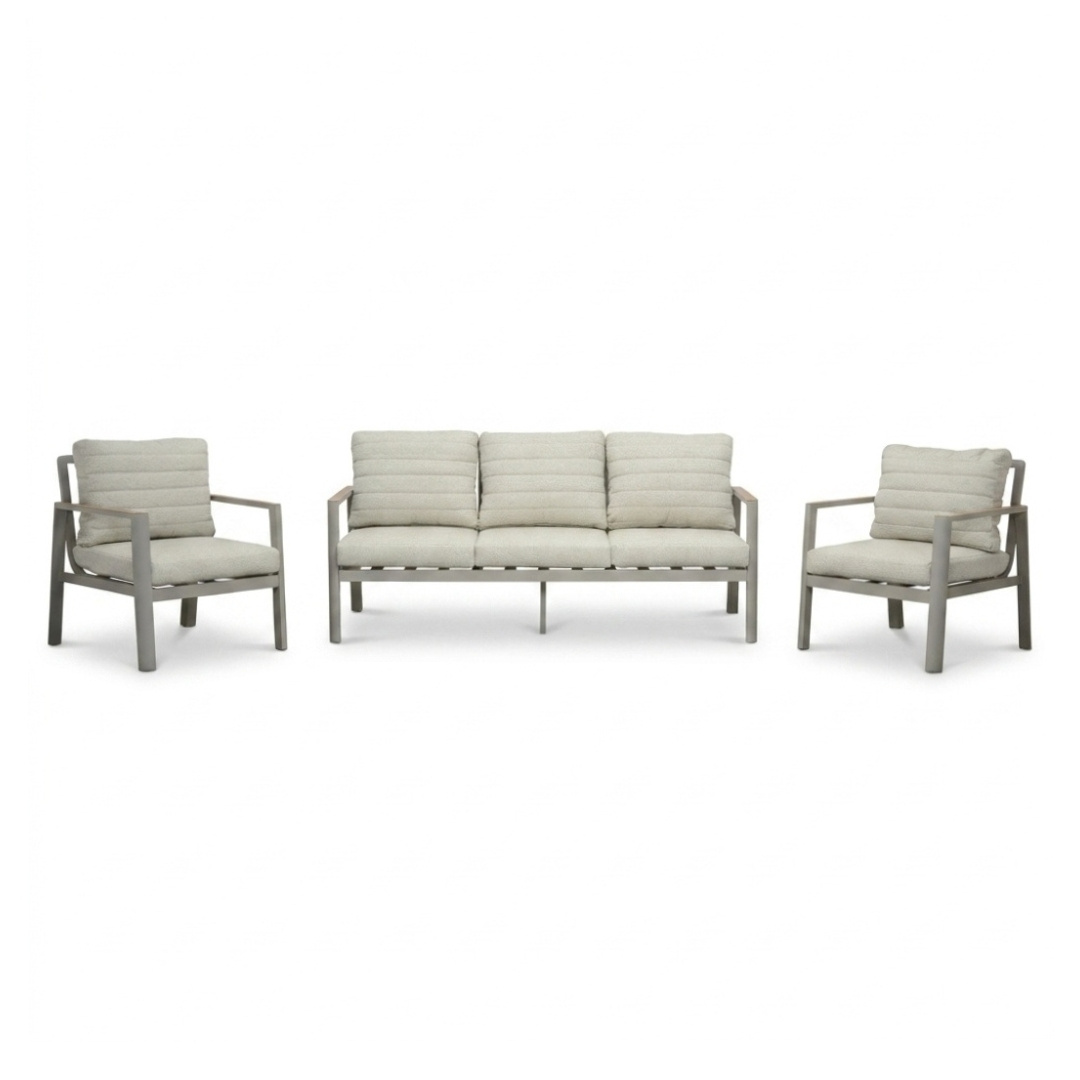 Tokyo stoel-bank loungeset 5 personen | aluminium + polywood | beige | 3-delig