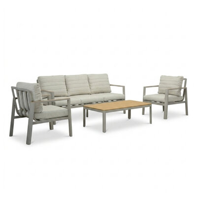 Tokyo stoel-bank loungeset 5 personen incl. tafel | aluminium + polywood | beige | 4-delig