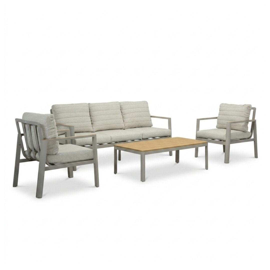 Tokyo stoel-bank loungeset 5 personen incl. tafel | aluminium + polywood | beige | 4-delig