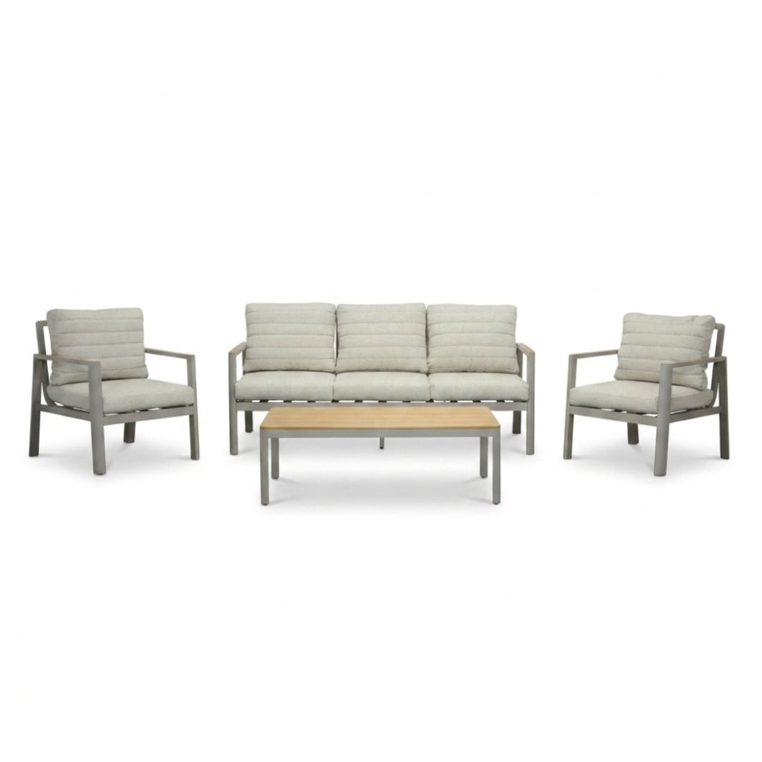 Tokyo stoel-bank loungeset 5 personen incl. tafel | aluminium + polywood | beige | 4-delig