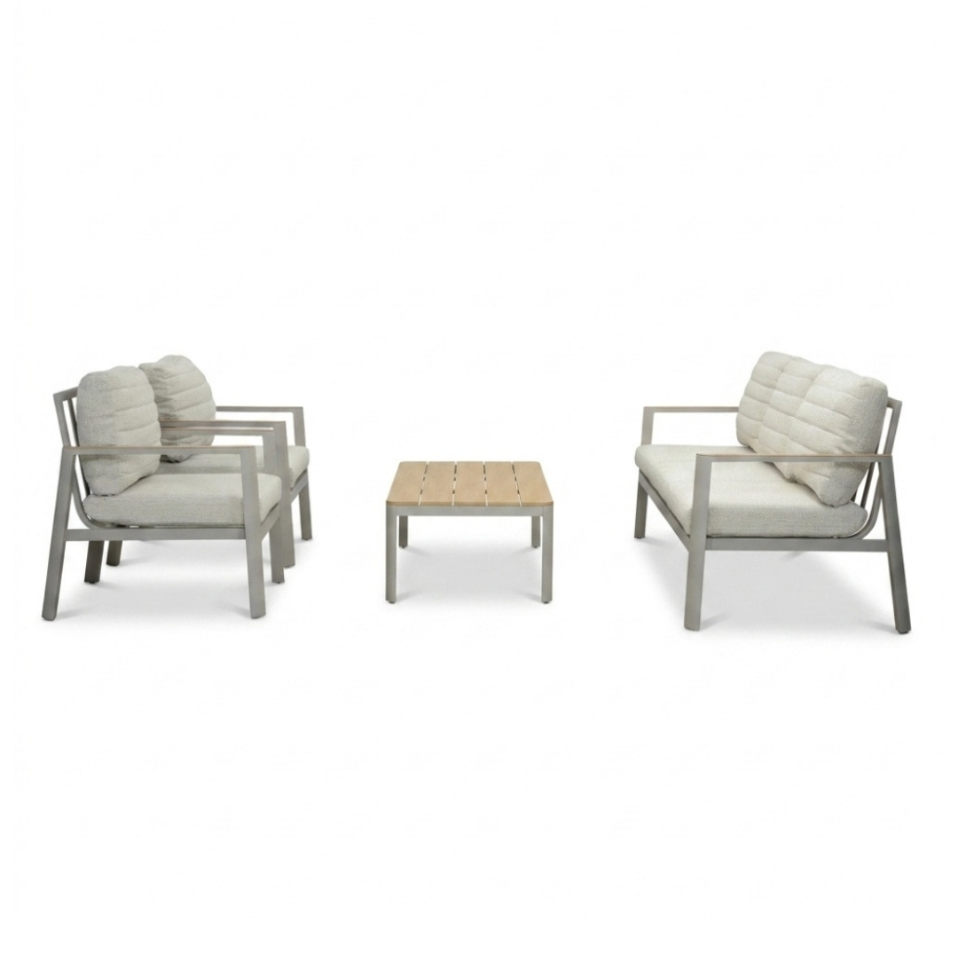 Tokyo stoel-bank loungeset 5 personen incl. tafel | aluminium + polywood | beige | 4-delig