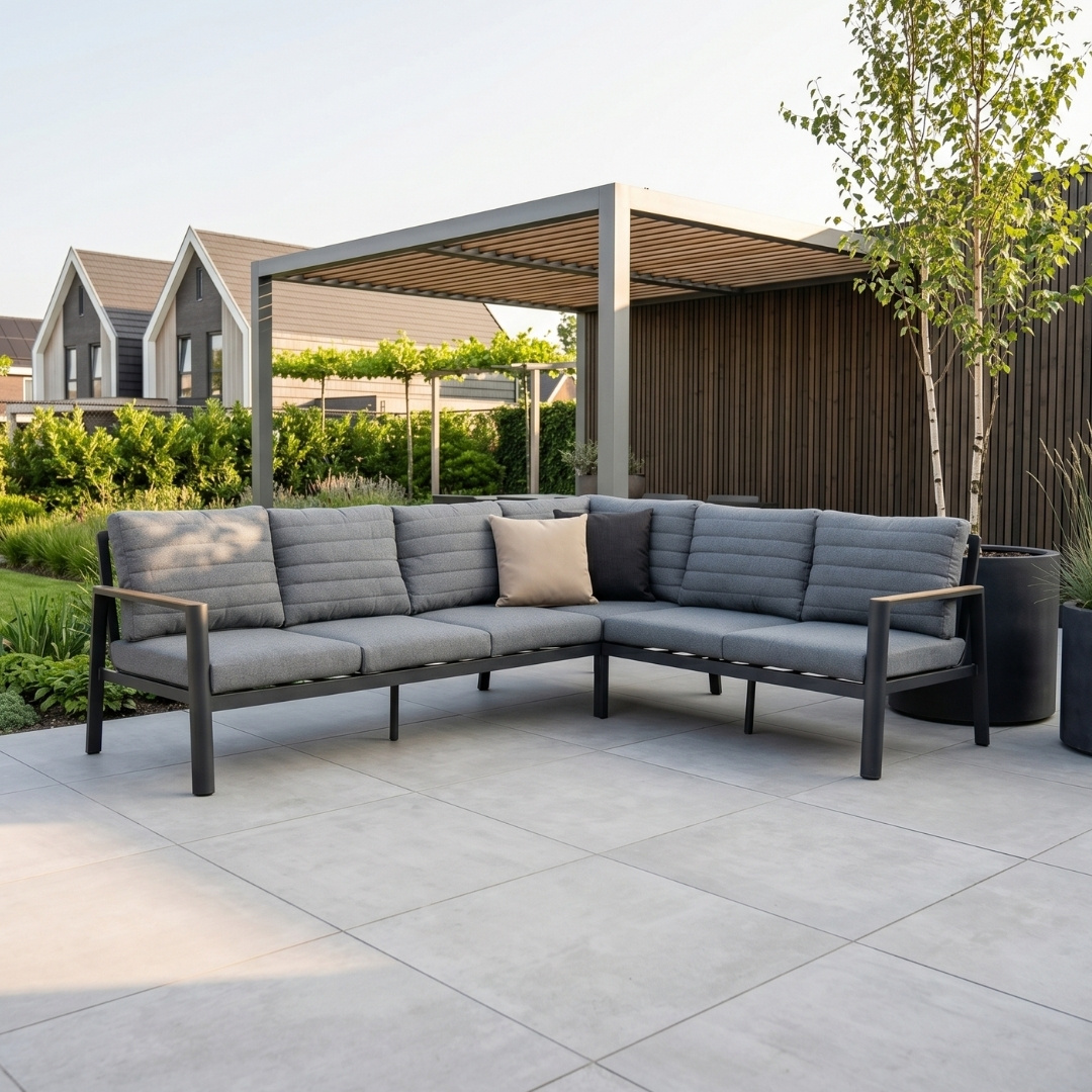 Tokyo hoek loungeset 6 personen | aluminium + polywood | antraciet | 3-delig - 264x204cm