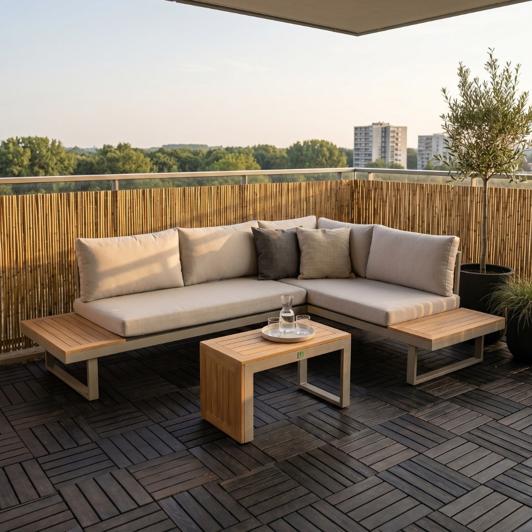 Melbourne chaise longue balkon loungeset 4 personen | aluminium + polywood | beige | 3-delig - 250x175cm