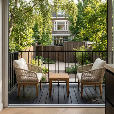 Bella lounge balkonset 2 personen | touw + hardhout | zand | 3-delig