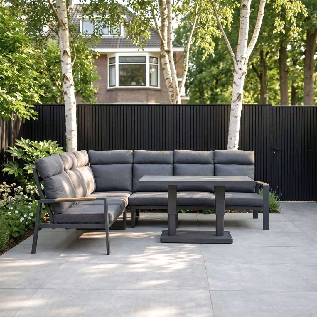 Manhattan dining loungeset met verstelbare tafel 6 personen | aluminium + polywood | antraciet | 5-delig - 273x213cm