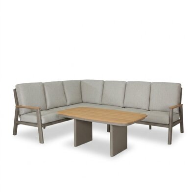 Florida dining loungeset 6 personen | aluminium + teak | beige | 5-delig - 266x206cm