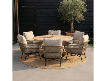 Ventura low dining tuinset | 6 personen | teakhout + touw | 150cm rond