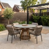 Elzas/Dakota beige/antraciet dining tuinset | 4 personen | betonlook + touw | 135cm rond