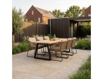 Elena/Tulum Sahara Dust dining tuinset | 6 personen | teakhout + touw | 240cm