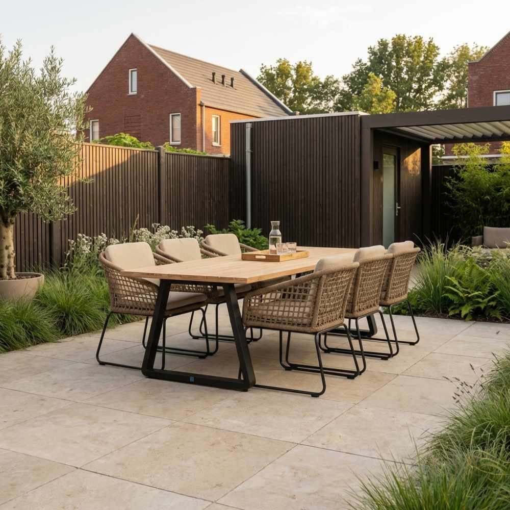Elena/Tulum Sahara Dust dining tuinset | 6 personen | teakhout + touw | 240cm