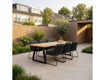 Elena/Tulum Lava Grey dining tuinset | 6 personen | teakhout + touw | 240cm