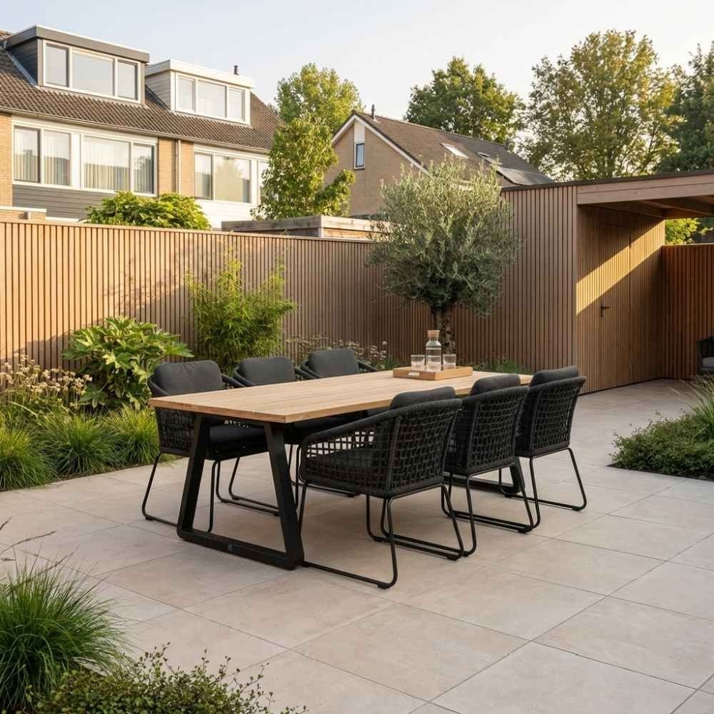 Elena/Tulum Lava Grey dining tuinset | 6 personen | teakhout + touw | 240cm