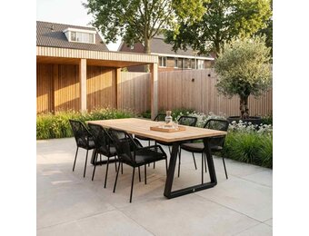 Elena/Seville zwart dining tuinset | 6 personen | teakhout + touw | 240cm
