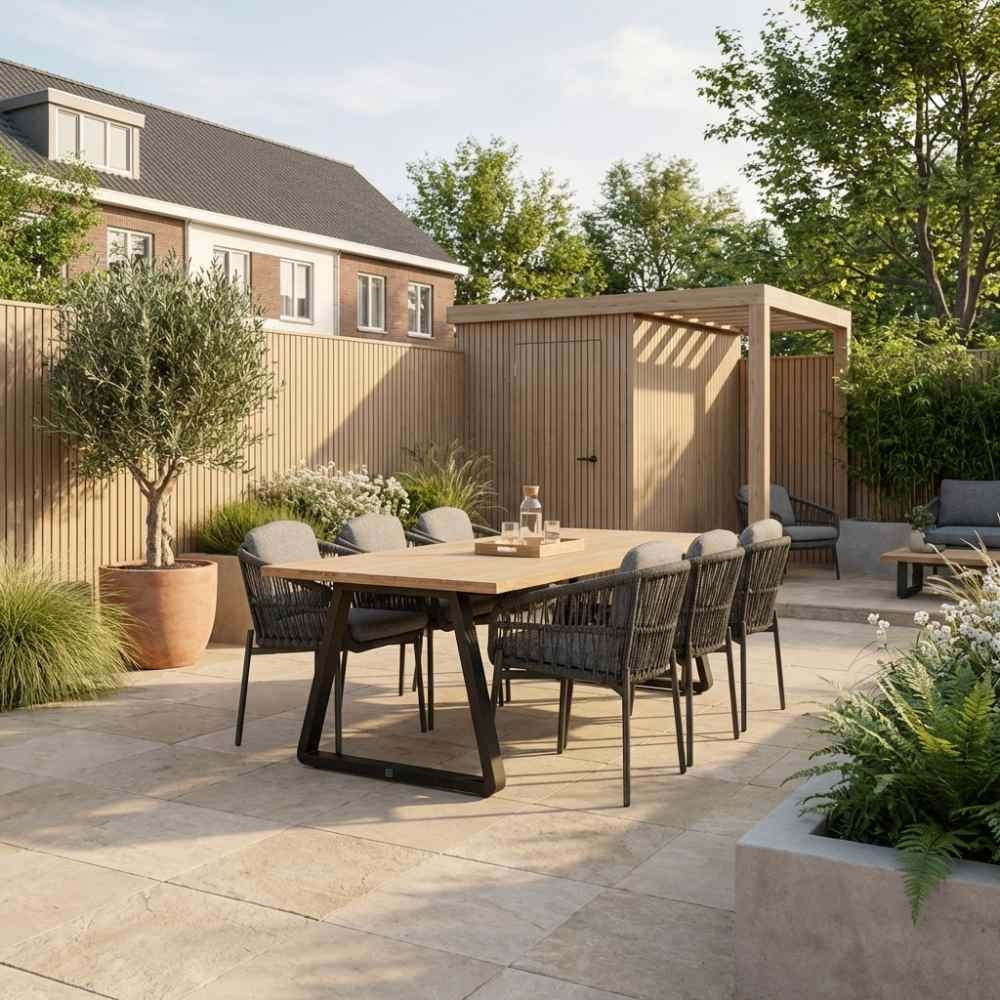 Elena/Rico charcoal dining tuinset | 6 personen | teakhout + aluminium | 240cm
