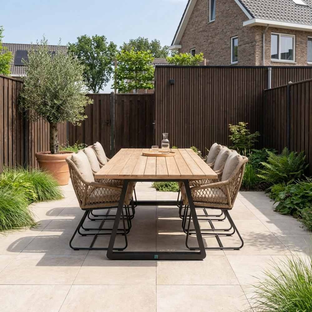 Elena/Portofino Sahara Dust dining tuinset | 6 personen | teakhout + touw | 240cm
