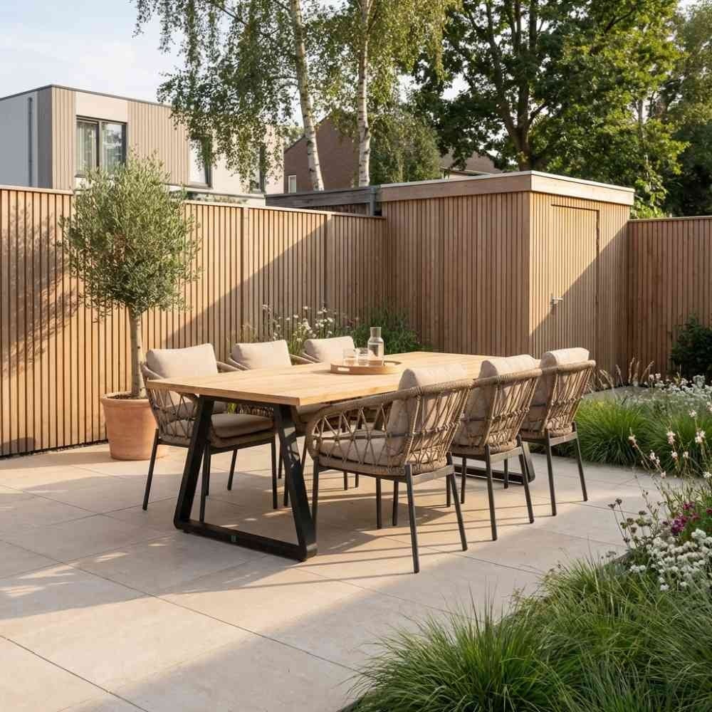 Elena/Dakota beige/antraciet dining tuinset | 6 personen | teakhout + touw | 240cm