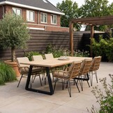 Elena/Carlos taupe dining tuinset | 6 personen | teakhout + wicker | 240cm