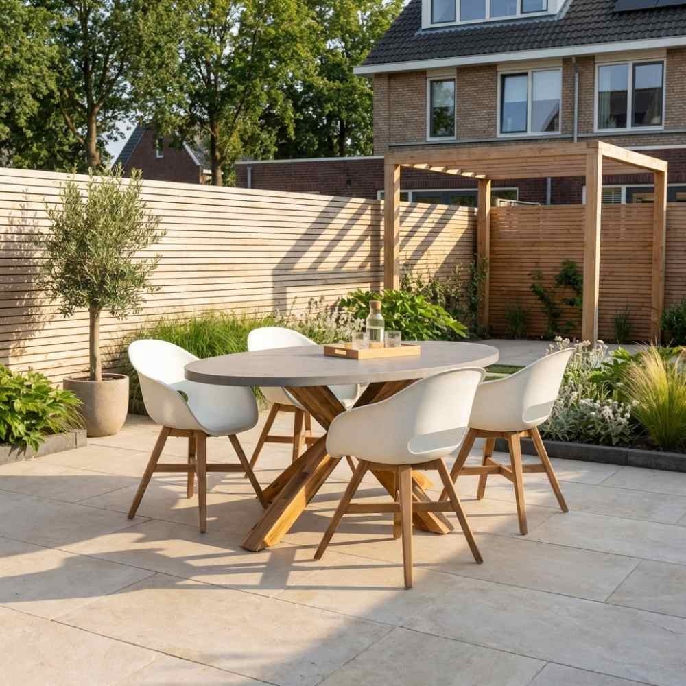 Livorno/Karlstad wit dining tuinset | 4 personen | betonlook + hardhout | 200cm